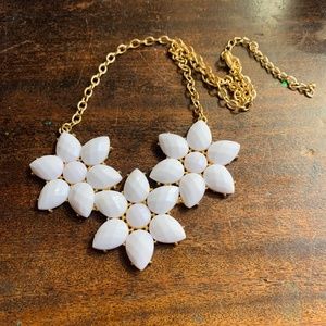 Brides Bright White Faceted Acrylic Stone Flower Necklace - White Bridal Choker